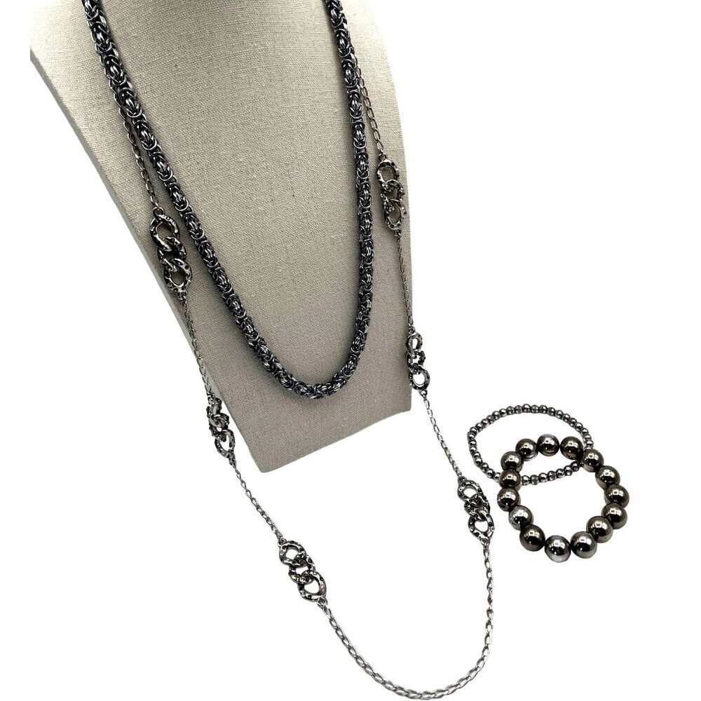 Silver Tone Necklace & Bracelet Set M11 - Picture 1 of 6